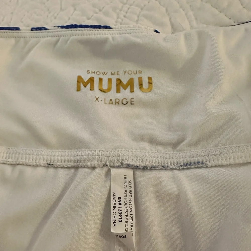 Blue and White Patterned Women's Swim Shorts - Picture 2 of 2